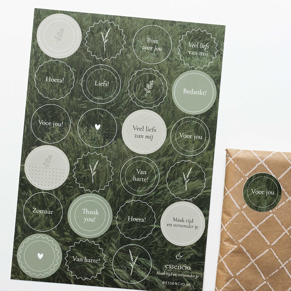 Essencio sluitzegels cadeaustickers stickers natuur stickervel groen post verpakken-1508 Essencio sluitzegels cadeaustickers stickers natuur stickervel groen post verpakken
