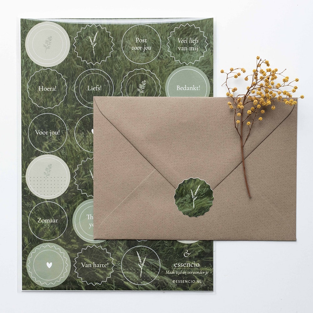 Essencio sluitzegels cadeaustickers stickers natuur stickervel groen post verpakken-1531 Essencio sluitzegels cadeaustickers stickers natuur stickervel groen post verpakken